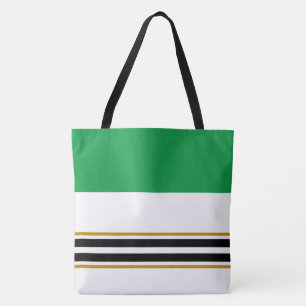Colourful Kelly Green Black Racing Stripes On Whit Tote Bag