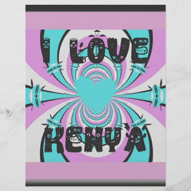 Colourful Kenya Love: Purple Cyan White Funny (Front)