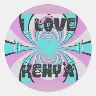 Colourful Kenya Love: Purple Cyan White Funny Classic Round Sticker