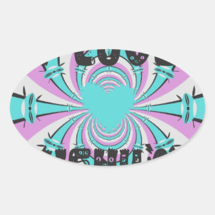 Colourful Kenya Love: Purple Cyan White Funny Oval Sticker
