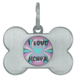 Colourful Kenya Love: Purple Cyan White Funny Pet Name Tag
