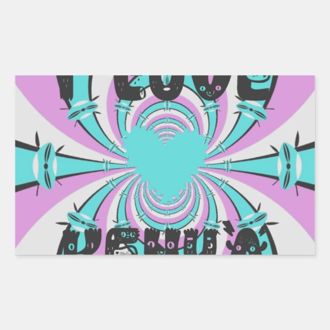 Colourful Kenya Love: Purple Cyan White Funny Rectangular Sticker (Front)