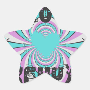Colourful Kenya Love: Purple Cyan White Funny Star Sticker