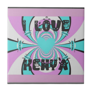 Colourful Kenya Love: Purple Cyan White Funny Tile
