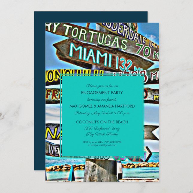 Colourful Key West Engagement Party Invitation (Front/Back)