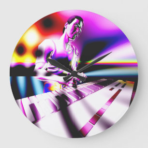 Colourful Keyboard Musician Large Clock