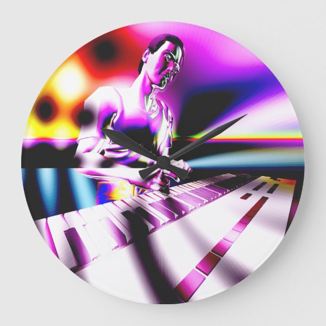 Colourful Keyboard Musician Large Clock (Front)