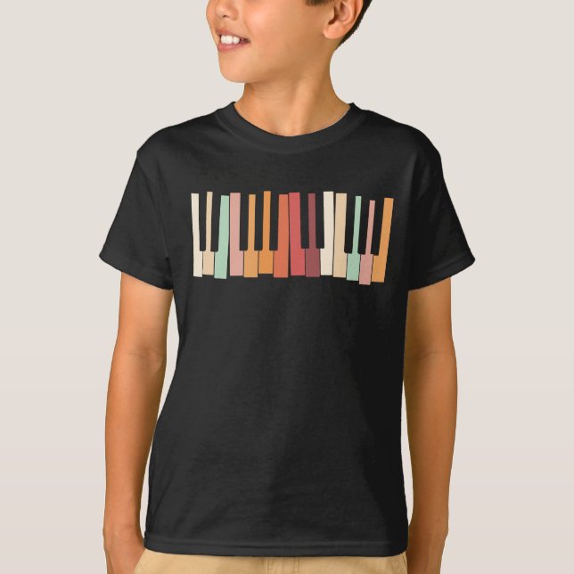 Colourful Keyboard Piano Keys Retro Pianist T-Shirt (Front)