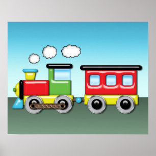 Colourful Kid;s Locomotive & Caboose Poster