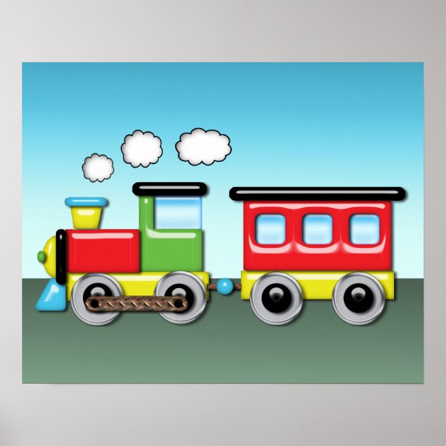 Colourful Kid;s Locomotive & Caboose Poster (Front)