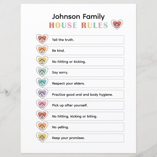 Colourful Kids and Family House Rules List Poster (Front)