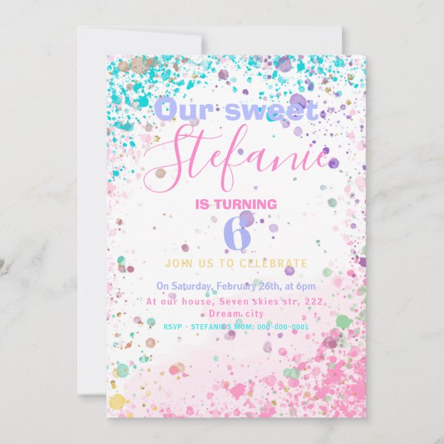 Colourful kids birthday party invitation (Front)