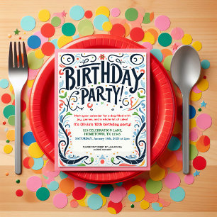 Colourful Kids Birthday Party Invitation