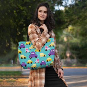 Colourful kids cars tote bag