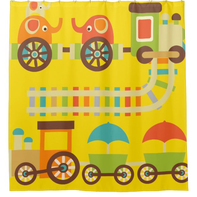 Colourful Kids Circus Trains With Elephants Shower Curtain (Front)