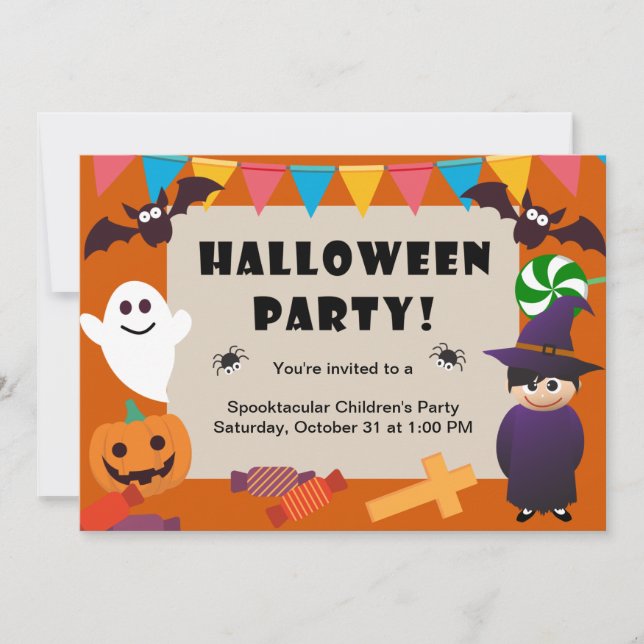 Colourful Kids Costume Halloween Party Invitation (Front)