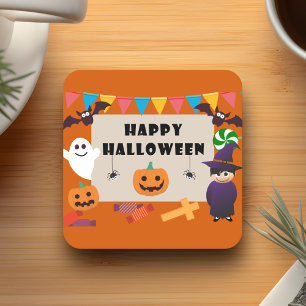 Colourful Kids Costume Halloween Party Square Paper Coaster