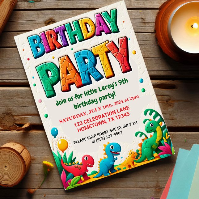 Colourful Kid's Dinosaur Birthday Party  Invitation (Creator Uploaded)