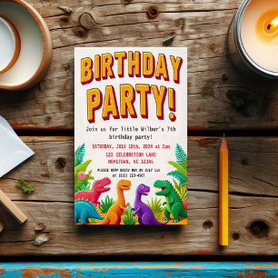 Colourful Kid's Dinosaur Birthday Party Invitation