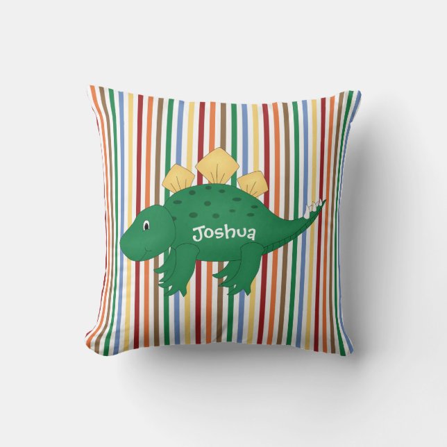 Colourful Kid's Dinosaur Throw Pillow (Front)
