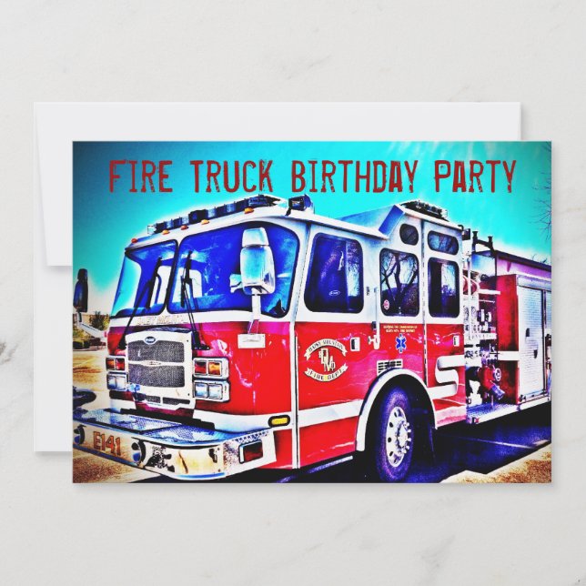 Colourful Kids Fire Truck Birthday Party Invitatio Invitation (Front)