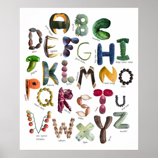 Colourful Kids Food Alphabet Fruits and Veggies  Poster (Front)