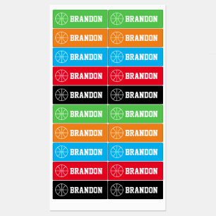 Colourful kid's name clothing label with basketbal
