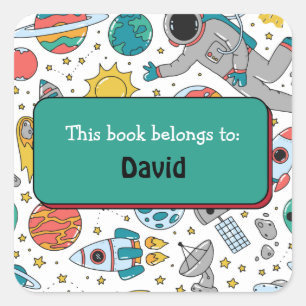 Colourful kids Outer Space Pattern Personalised Square Sticker