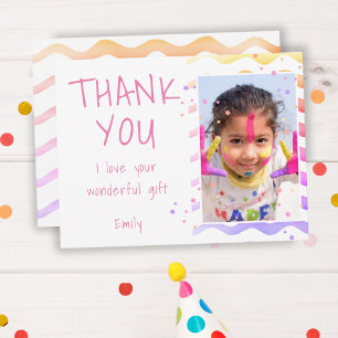 Colourful Kids Photo Girl Birthday Thank you Postcard