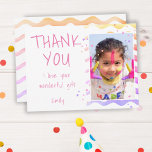 Colourful Kids Photo Girl Birthday Thank you Postcard<br><div class="desc">Personalised birthday thank you postcard for girls with photo and text I love your wonderful gift. Cute birthday thank you card for your friends and family. Upload your photo and personalise the postcard with your name and text. The postcard has colourful stars and waves on the front and the backside....</div>