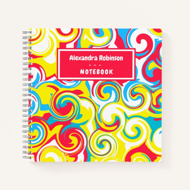 Colourful Kids Pink, Yellow, Blue Abstract Pattern Notebook (Front)