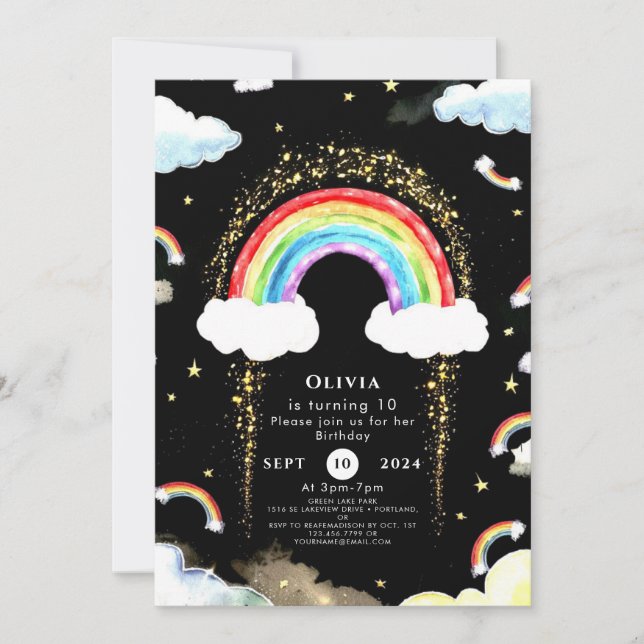 Colourful Kids' Rainbow Birthday Invitation (Front)
