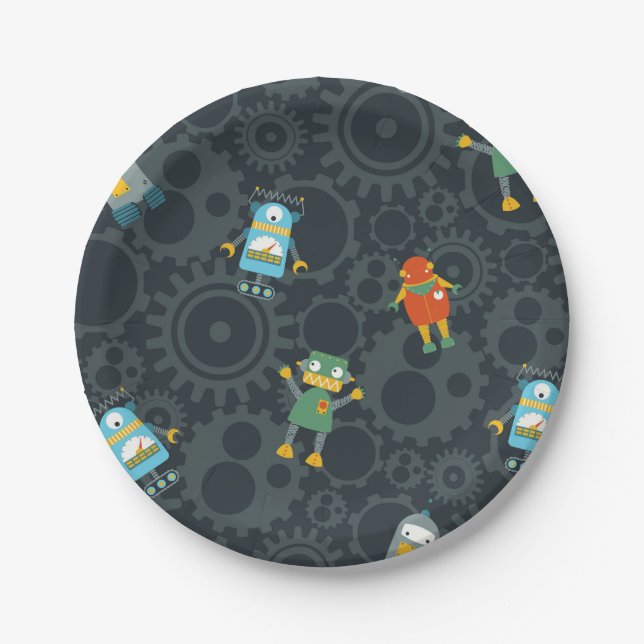 Colourful Kids Robot Paper Plate (Front)