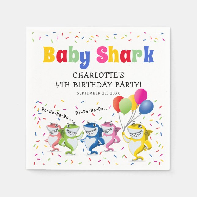 Colourful Kids Shark | Birthday Party Napkin (Front)