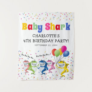 Colourful Kids Shark   Birthday Party Tapestry