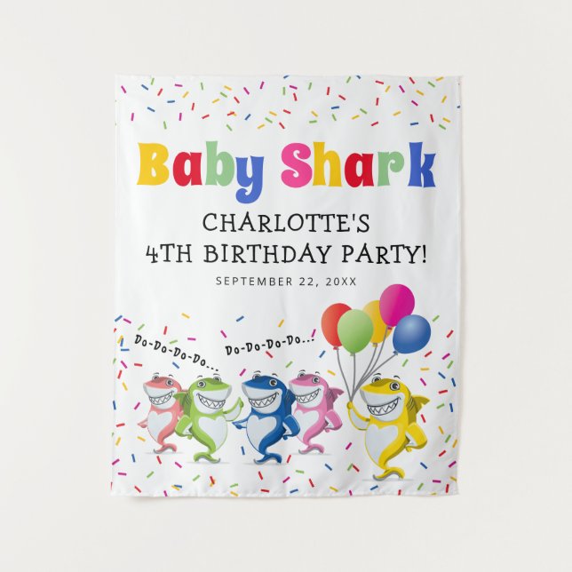 Colourful Kids Shark | Birthday Party Tapestry (Front)