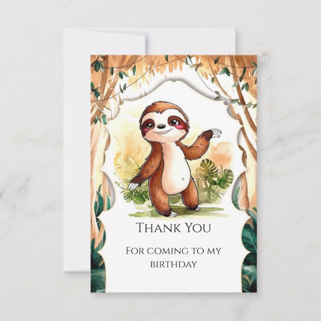 Colourful Kids Sloth Birthday Thank You Card (Front)