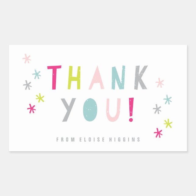 Colourful Kids Thank You Rectangular Sticker (Front)