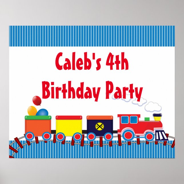 Colourful Kids Train Birthday Party Banner Poster (Front)