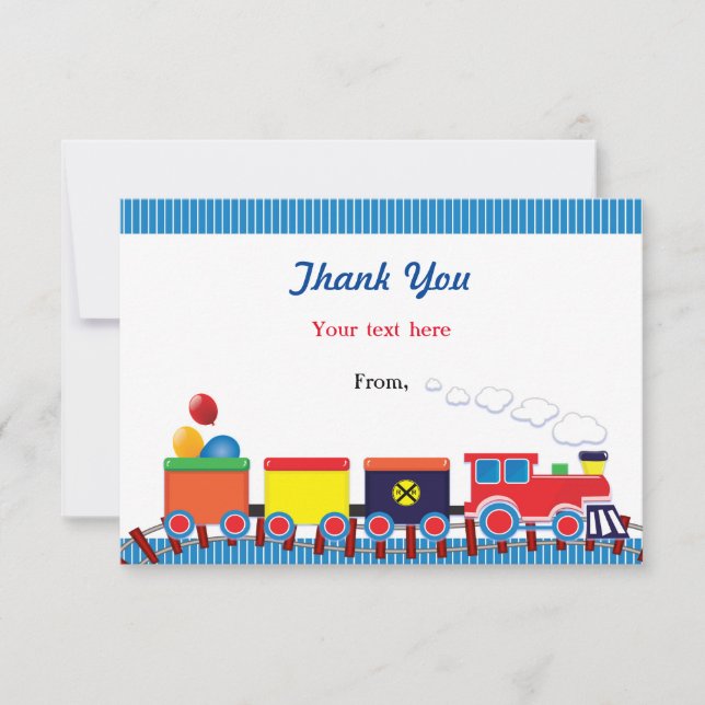Colourful Kids Train Birthday Party Thank You Card (Front)