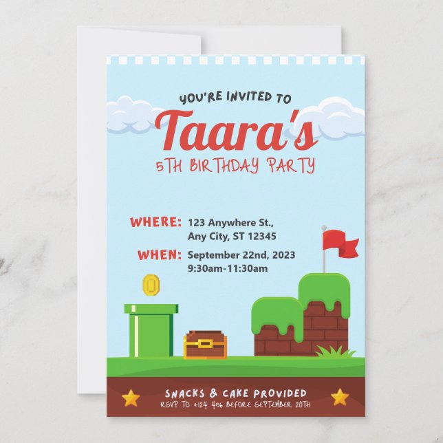 Colourful Kids Video Game Birthday Party Invivatio Invitation (Front)