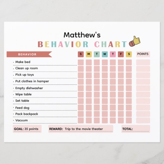 Colourful KidsBehavior Chart for Improving Behavio (Front)