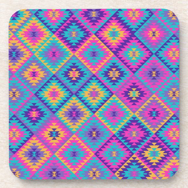 Colourful Kilim Rug Style rhombus ornament Coaster (Front)