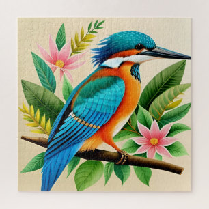 Colourful Kingfisher Bird Perched on Branch Jigsaw Puzzle