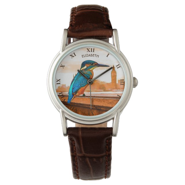 Colourful Kingfisher Bird With London Skyline Watch (Front)
