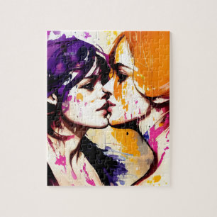 Colourful Kiss Postcard Jigsaw Puzzle