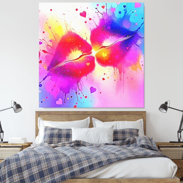 Colourful Kiss Splash Design Canvas Print (Insitu(Bedroom))