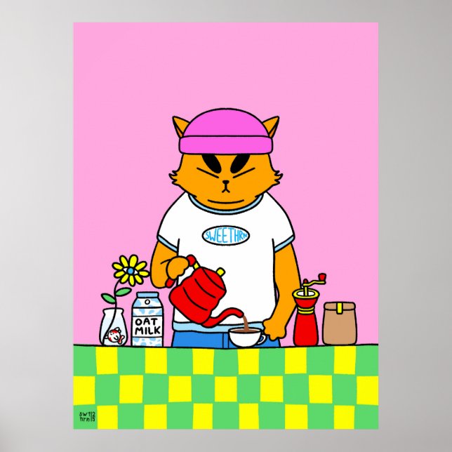 Colourful Kitchen Coffee Cat  Poster (Front)
