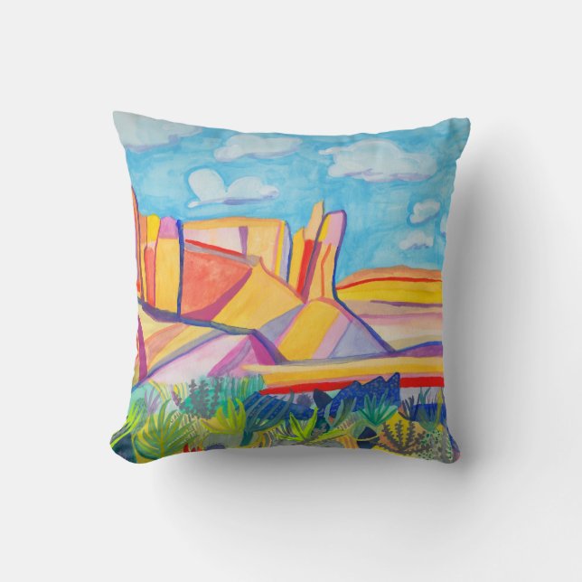 Colourful Kitchen Mesa Landscape Painting Cushion (Front)