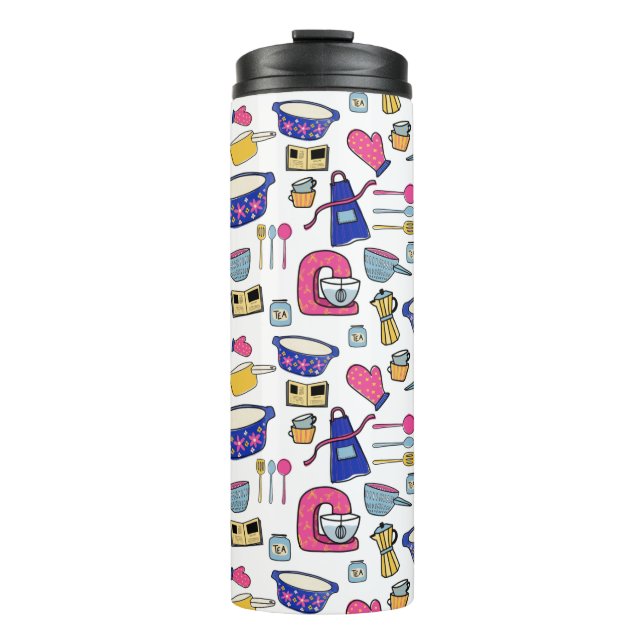 Colourful kitchen utensil baker cook pattern thermal tumbler (Front)